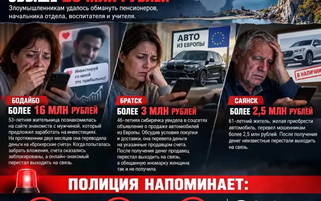 За сутки семь жителей Приангарья перевели мошенникам 25 миллионов рублей