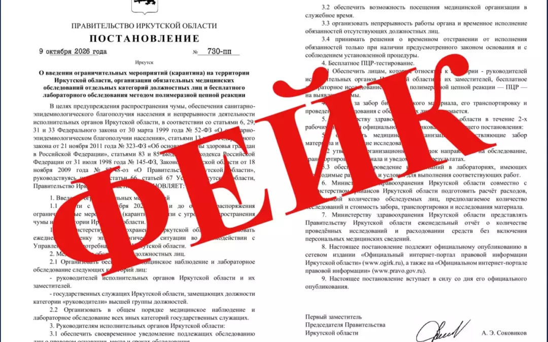 Внимание, фейк! В интернете распространяется ложная информация об ограничениях в Иркутской области из-за чумы